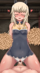 Rule 34 | 1futa, 1girl, absurdres, animal ears, bed, blonde hair, blush, bodypaint, breasts, censored, cheerleader, closed eyes, cowgirl position, cum, drooling, futa with female, futanari, girl on top, heart, heart censor, helma lennartz, highres, long hair, lying, medium breasts, monizumi ishikawa, navel, nipples, nude, on back, open mouth, penis, pointless censoring, pom pom (cheerleading), pov, pussy, pussy juice, see-through, sex, smile, solo focus, straddling, strike witches, strike witches: suomus misfits squadron, sweat, vaginal, world witches series