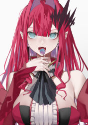 Rule 34 | 1girl, absurdres, baobhan sith (fate), baobhan sith (first ascension) (fate), bare shoulders, breasts, candy, center frills, dress, fate/grand order, fate (series), food, frills, grey eyes, highres, large breasts, lollipop, long hair, looking at viewer, open mouth, pink hair, pointy ears, red dress, san (harutuki 3), sidelocks, solo, straight-on, tiara, tongue, tongue out