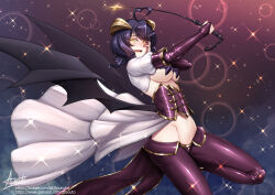 Rule 34 | 1girl, adsouto, ahoge, black hair, breasts, bridal gauntlets, corset, demon wings, elbow gloves, forward facing horns, gloves, glowing, glowing eyes, hand on own face, heart, heart ahoge, highres, hiiragi utena, holding, holding riding crop, large breasts, looking at viewer, low wings, lowleg, lowleg pants, magia baiser, mahou shoujo ni akogarete, pants, pasties, riding crop, shrug (clothing), signature, solo, star pasties, tongue, tongue out, waist cape, wings, yellow eyes