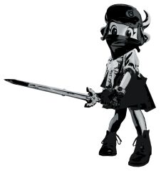 Rule 34 | 1girl, black footwear, black hat, boots, fur hat, furry, furry female, gloves, greyscale, hat, holding, holding sword, holding weapon, horns, looking at viewer, mask, monochrome, mouth mask, original, solo, sword, tokiya, ushanka, watch, weapon, wristwatch