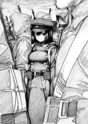 Rule 34 | 10s, 1girl, akitsu maru (kancolle), greyscale, gun, hood, hooded jacket, hyouju issei, jacket, kantai collection, looking at viewer, military, monochrome, rifle, soldier, solo, weapon