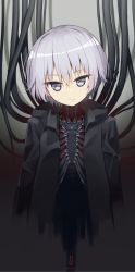 Rule 34 | 1girl, black jacket, cable, closed mouth, commentary, cropped torso, english commentary, grey eyes, grey hair, hair between eyes, highres, jacket, looking at viewer, makadamixa, mecha musume, open clothes, open jacket, original, short hair, solo, upper body