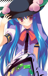 Rule 34 | 1girl, arikawa satoru, blue hair, female focus, hat, hinanawi tenshi, long hair, pink eyes, solo, touhou