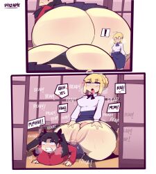 Rule 34 | !, 2girls, absurdres, ahegao, anal, artoria pendragon (all), artoria pendragon (fate), ass, ass grab, blonde hair, breast press, breasts, brown hair, bulge, english text, erection, erection under clothes, fate/grand order, fate (series), futa with female, futanari, grabbing, grabbing another&#039;s ass, grabbing from behind, heart, heart-shaped pupils, highres, huge breasts, huge penis, long hair, looking at viewer, medium breasts, multiple girls, panties, penis, pixzapix, saber (fate), sex, sex from behind, speech bubble, surprised, symbol-shaped pupils, tohsaka rin, tongue, tongue out, twintails, underwear, x-ray