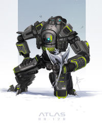 Rule 34 | a motorcycle with teeth, animal, atlas (titanfall), blue eyes, character name, commentary, dragon, english commentary, extra eyes, hand on own thigh, holding, holding animal, kneeling, looking down, mecha, on one knee, robot, science fiction, solo, titan (titanfall), titanfall, titanfall (series)