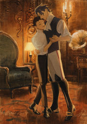 Rule 34 | 2boys, ace attorney, ascot, barok van zieks, black footwear, black hair, black pants, black vest, boots, candle, chair, closed eyes, closed mouth, dancing, full body, grey hair, hand on another&#039;s waist, highres, holding hands, indoors, knee boots, lamp, male focus, multiple boys, open mouth, pants, phonograph, raycrodu h, ryunosuke naruhodo, shirt, shoes, short hair, sleeves rolled up, smile, the great ace attorney, the great ace attorney: adventures, vest, white ascot, white pants, white shirt, yaoi