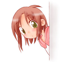 Rule 34 | 1girl, lowres, marunos, peeking out, simple background, solo, tagme, white background