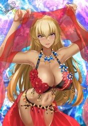 Rule 34 | 1girl, absurdres, arms up, artist name, bare shoulders, blonde hair, blush, breasts, commentary, commission, dancer, dark-skinned female, dark skin, english commentary, eyeshadow, fingernails, fire emblem, fire emblem: the binding blade, fire emblem heroes, highres, holding, huge filesize, igrene (fire emblem), large breasts, lips, lipstick, long hair, looking at viewer, makeup, mixed-language commentary, mole, mole under eye, nail polish, navel, nez-box, nintendo, parted lips, pelvic curtain, revealing clothes, see-through, signature, simple background, smile, solo, stomach, yellow eyes