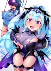 Rule 34 | 10s, 2girls, alternate eye color, arms behind back, black dress, blazer, blue hair, blush, bound, grabbing another&#039;s breast, breasts, commentary request, corruption, covered erect nipples, crotch plate, cure ange, dark persona, deep skin, dress, earrings, female masturbation, fishnets, fur trim, glowing, grabbing, grabbing own breast, hair bun, hair ornament, headgear, highres, hugtto! precure, injection, jacket, jewelry, l&#039;avenir academy school uniform, large breasts, licking lips, long hair, long sleeves, looking at viewer, magical girl, masturbation, microskirt, mind control, motion blur, multiple girls, nail polish, necktie, open mouth, panties, pleated skirt, precure, purple panties, red eyes, satou kuuki, school uniform, shiny skin, single hair bun, skirt, smile, solo, standing, sweat, tiara, tongue, tongue out, underwear, veins, yakushiji saaya