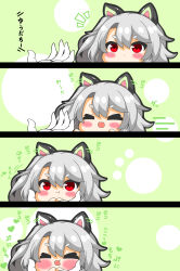 Rule 34 | &gt; &lt;, 1girl, 1other, 4koma, :d, :t, > <, absurdres, animal ears, azur lane, blush, chibi, closed mouth, comic, commander (azur lane), commentary request, fake animal ears, fang, gloves, grey hair, hair between eyes, hands up, headgear, highres, kurukurumagical, motion lines, notice lines, one side up, open mouth, out of frame, short eyebrows, smile, speed lines, thick eyebrows, translation request, white gloves, xd, yuudachi (azur lane)