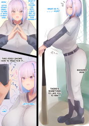 Rule 34 | 1boy, 1girl, @ @, absurdres, age-happo, baseball, baseball bat, baseball uniform, blue hair, blush, breasts, gigantic breasts, highres, huge breasts, hypnosis, lize helesta, mind control, nijisanji, open mouth, phone, pink eyes, pink hair, rape, sequential, smile, sportswear, staring, third-party edit, hypnosis, translated, virtual youtuber