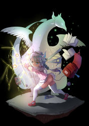 Rule 34 | 1girl, aicky, ass, beads, black background, black hairband, blue eyes, blunt bangs, capelet, dragon, dragon girl, dragon horns, dragon tail, dress, dual persona, electricity, frilled capelet, frills, hair beads, hair ornament, hairband, highres, horns, kanna kamui, kobayashi-san chi no maidragon, light purple hair, long hair, looking at viewer, low twintails, microdress, no panties, simple background, tail, thighhighs, thighs, twintails, western dragon, white thighhighs