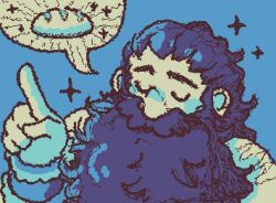 Rule 34 | 1boy, acatpiestuff, animated, animated gif, beard, beard over mouth, blue theme, bread, closed eyes, dungeon meshi, dwarf, facial hair, food, index finger raised, long beard, lowres, male focus, monochrome, mustache, senshi (dungeon meshi), solo, sparkle, sparse arm hair, spoken object, thick mustache, u u, upper body, very long beard