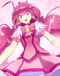 Rule 34 | 10s, 1girl, 31, 31 (bluesan), antenna hair, bad id, bad pixiv id, bow, bowtie, brooch, choker, cure happy, dress, earrings, hair ornament, hairpin, head wings, highres, hoshizora miyuki, jewelry, long hair, magical girl, pink bow, pink bowtie, pink dress, pink eyes, pink hair, pink skirt, pink theme, precure, skirt, smile, smile precure!, solo, tiara, twintails, white background, wings