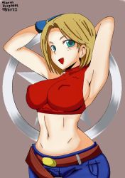 Rule 34 | 1girl, blonde hair, blue eyes, blue mary, breasts, highres, large breasts, midriff, navel, sideboob, snk, sports bra, the king of fighters