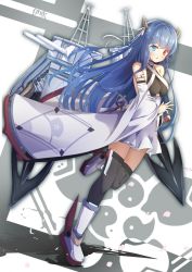 Rule 34 | 1girl, arm belt, azur lane, bare shoulders, blue eyes, blue gemstone, cannon, choker, clothing cutout, detached sleeves, dress, full body, gem, glowing, glowing eyes, heterochromia, highres, horns, ibuki (azur lane), lace, lace choker, long hair, looking at viewer, madotsukumo, red eyes, sheath, sheathed, sideless outfit, simple background, solo, standing, thighhighs, underboob cutout, very long hair, white dress