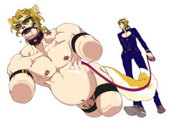 Rule 34 | 2boys, amputee, animal collar, animal ears, belly, blonde hair, clothed male nude male, collar, dio brando, earrings, father and son, giorno giovanna, guro, huang lia, huge belly, incest, jewelry, jojo no kimyou na bouken, leash, long hair, male pregnancy, multiple boys, nipple piercing, nipples, nude, pectorals, penis, piercing, pregnant, tail, yaoi, yellow eyes
