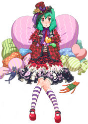 Rule 34 | 00s, blush, flower, gothic lolita, green hair, h-08, hat, heart, kneehighs, lingerie, lolita fashion, macross, macross frontier, mary janes, petticoat, pillow, ranka lee, red eyes, ribbon, shoes, short hair, sitting, skirt, socks, solo, striped clothes, striped socks, stuffed animal, stuffed toy, toy, twintails, underwear