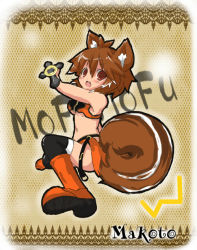 Rule 34 | 1girl, animal ears, arc system works, bad id, bad pixiv id, blazblue, blazblue: continuum shift, brown eyes, brown hair, fang, makoto nanaya, short hair, solo, squirrel ears, squirrel tail, tail, tonfa, weapon