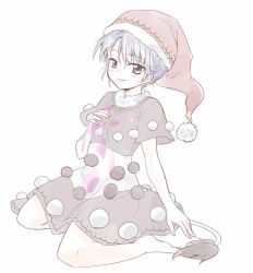 Rule 34 | 1girl, barefoot, doremy sweet, dress, hat, looking at viewer, multicolored clothes, multicolored dress, naegi (naegidokoro), nightcap, short sleeves, sitting, smile, solo, touhou, wariza