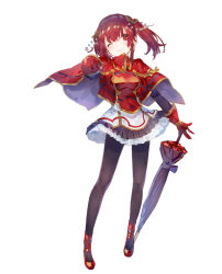 Rule 34 | 1girl, atelier (series), atelier lydie &amp; suelle, capelet, full body, gloves, lucia borthayre, official art, one eye closed, pantyhose, red eyes, red hair, simple background, solo, standing, twintails, umbrella, white background, yuugen
