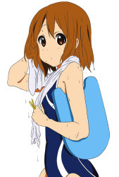Rule 34 | 1girl, absurdres, bad id, bad pixiv id, brown eyes, brown hair, competition swimsuit, hair ornament, hairclip, highres, hirasawa yui, k-on!, one-piece swimsuit, penta (nrstk), school swimsuit, short hair, solo, swimsuit, towel, wet, wet hair