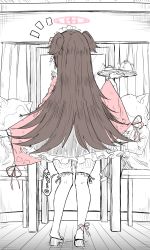 Rule 34 | 1girl, absurdres, aftersex, blue archive, brown hair, chair, commentary request, cum, cumdrip, dog, full body, highres, ki no nekko, long hair, long sleeves, maid, maid headdress, shizuko (blue archive), solo, table, tea, thighhighs, tray, wa maid, window