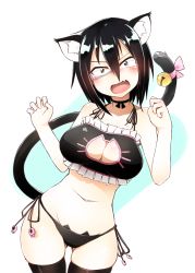 Rule 34 | 10s, 1girl, absurdres, animal ears, bell, black bra, black eyes, black hair, black panties, black thighhighs, blush, bra, breasts, brown eyes, cat cutout, cat ear panties, cat ears, cat lingerie, cat tail, cleavage, cleavage cutout, clothing cutout, cowboy shot, dai yasude, embarrassed, fang, frilled bra, frills, girls und panzer, glasses, groin, highres, kawashima momo, kemonomimi mode, looking at viewer, medium breasts, meme attire, monocle, neck ribbon, open mouth, panties, paw pose, ribbon, short hair, side-tie panties, skindentation, solo, standing, tail, tail bell, tail ornament, tearing up, thighhighs, underwear, wide hips
