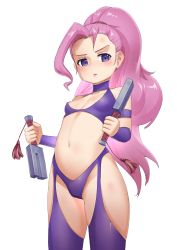 Rule 34 | 1girl, absurdres, aged down, ahoge, bikini, capcom, captain commando, carbon12th, carol (captain commando), commentary, commission, highres, huge filesize, long hair, looking at viewer, pink hair, ponytail, simple background, solo, swimsuit, transparent background, white background