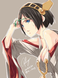 Rule 34 | 10s, 1girl, blue eyes, glasses, hairband, japanese clothes, kantai collection, kirishima (kancolle), nontraditional miko, re lucy, short hair, solo