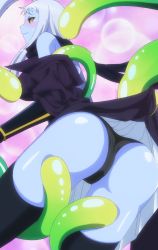 Rule 34 | 10s, 1girl, absurdres, ass, black panties, blue skin, blush, chuunibyou, colored skin, highres, lala (monster musume), monster girl, monster musume no iru nichijou, panties, stitched, third-party edit, underwear