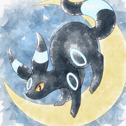 Rule 34 | alternate color, animal focus, artist name, black fur, commentary request, creatures (company), crescent moon, facial mark, forehead mark, game freak, gen 2 pokemon, highres, moon, nintendo, no humans, pokemon, pokemon (creature), remedy matome, shiny pokemon, tail, twitter username, umbreon, yellow eyes