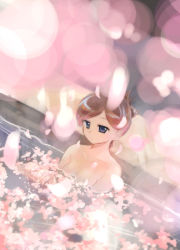 Rule 34 | 1girl, bath, blurry, bokeh, cherry blossoms, depth of field, ikeda jun (mizutamari), nude, original, petals, solo, water