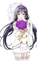 Rule 34 | 1girl, artist request, bare shoulders, blush, bouquet, breasts, bridal veil, bride, dress, earrings, elbow gloves, flower, frills, garter straps, gloves, green eyes, holding, jewelry, long hair, love live!, love live! school idol festival, love live! school idol festival after school activity, love live! school idol project, low twintails, official art, open mouth, purple flower, purple hair, purple rose, rose, sleeveless, sleeveless dress, smile, solo, strapless, strapless dress, thighhighs, tiara, tojo nozomi, transparent background, twintails, veil, very long hair, wedding dress, white gloves