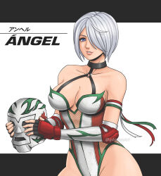 Rule 34 | alternate costume, angel (kof), character name, geoffrey daigon, gloves, highres, luchador, mask, short hair, smile, solo, the king of fighters, unworn mask, white hair