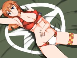Rule 34 | armpits, bare shoulders, blush, breasts, charlotte e. yeager, highres, hiroshi (hunter-of-kct), long hair, orange hair, sleeveless, smile, strike witches, world witches series