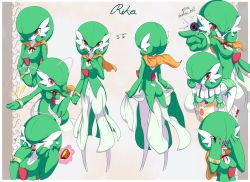 Rule 34 | 6+girls, ball, beachball, bikini, blush, breasts, character name, cleavage, commentary, covering face, creature, creatures (company), eating, egg tart, energy ball, english commentary, english text, food, game freak, gardevoir, gen 3 pokemon, green bikini, green hair, green shirt, green theme, highres, holding, holding food, junjie-oyan, leaning forward, multiple girls, multiple persona, multiple views, nintendo, pokemon, pokemon (creature), shirt, side-tie bikini bottom, simple background, small breasts, standing, swimsuit, white background
