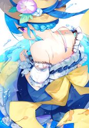 Rule 34 | 1girl, alternate costume, back, back focus, bang dream!, bare back, bare shoulders, black hair, blue skirt, blush, bracelet, braid, camisole, detached sleeves, from above, from behind, hat, highres, himemori luna, hololive, jewelry, looking at viewer, matsubara kanon, nape, nape braid, puffy detached sleeves, puffy short sleeves, puffy sleeves, purple eyes, short sleeves, shoulder blades, skirt, solo, strap slip, undressing, virtual youtuber, white camisole, yun (dust-i1)