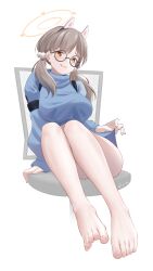 Rule 34 | 1girl, barefoot, blue archive, blush, feet, glasses, highres, j.c.14, long hair, looking at viewer, moe (blue archive), parted lips, toes