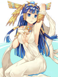 Rule 34 | 1girl, armlet, bare shoulders, blue eyes, blue hair, colored eyelashes, egyptian, hair ornament, hairband, headdress, isis (p&amp;d), jewelry, kibamigohann, lots of jewelry, puzzle &amp; dragons