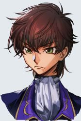 Rule 34 | 1boy, brown hair, closed mouth, code geass, green eyes, hungry clicker, kururugi suzaku, male focus, simple background, solo