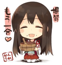 Rule 34 | 10s, 1girl, akagi (kancolle), armor, brown hair, closed eyes, food, food on face, heart, japanese clothes, kantai collection, long hair, mishima kurone, muneate, ohitsu, open mouth, rice, rice on face, shamoji, solo
