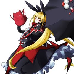 Rule 34 | 1girl, :3, :p, arc system works, bat (animal), blazblue, blazblue: continuum shift, blonde hair, blunt bangs, blush stickers, capelet, cat, colored skin, cross, flying, frills, from behind, gii, goth fashion, hair ribbon, katou yuuki, long hair, looking back, nago, o o, official art, parasol, rachel alucard, red eyes, red skin, ribbon, skirt, solo, standing, tongue, tongue out, transparent background, twintails, umbrella, vampire, very long hair, yuki kato