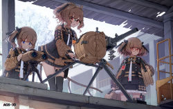 Rule 34 | 3girls, ags-30, ags-30 (girls&#039; frontline), aiming, ammunition belt, automatic grenade launcher, badge, belt-fed, binoculars, blue eyes, brown eyes, brown hair, camouflage, crew-served weapon, digital camouflage, drum magazine, explosive, girls&#039; frontline, glasses, grenade, grenade launcher, gun, hair ornament, highres, holster, magazine (weapon), multiple girls, necktie, official art, red eyes, scenery, short hair, short twintails, side ponytail, source request, tactical clothes, terras, tripod, twintails, weapon, weapon name