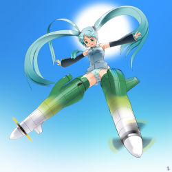 Rule 34 | 1girl, aqua eyes, aqua hair, detached sleeves, hatsune miku, headphones, long hair, mecha musume, necktie, panties, parody, solo, spread legs, strike witches, striker unit, striped clothes, striped panties, twintails, underwear, very long hair, vocaloid, world witches series, yukiyoshi