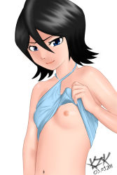 Rule 34 | black hair, bleach, blue eyes, breasts, clothes lift, katzueki, kuchiki rukia, lifted by self, one breast out, small breasts, tagme
