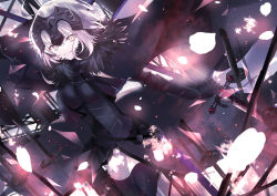 Rule 34 | 1girl, absurdres, aoi yugina, armor, armored dress, black dress, black thighhighs, dress, dutch angle, fate/grand order, fate (series), floating hair, gauntlets, grin, highres, holding, holding sword, holding weapon, jeanne d&#039;arc (fate), jeanne d&#039;arc alter (avenger) (fate), jeanne d&#039;arc alter (fate), looking at viewer, short hair, silver hair, smile, solo, standing, sword, thighhighs, weapon, yellow eyes