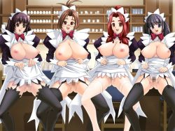 Rule 34 | 4girls, aga (artist), artist request, breasts, censored, character request, copyright request, garter belt, glasses, large breasts, maid, multiple girls, pussy, smile, source request, take your pick, thighhighs