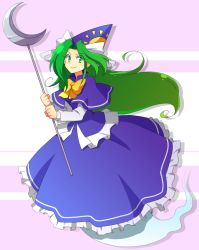 Rule 34 | 1girl, female focus, full body, ghost, ghost tail, green hair, hanjuku tomato, hat, long hair, mima (touhou), simple background, smile, solo, staff, touhou, touhou (pc-98), wizard hat