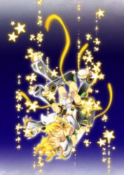 Rule 34 | 1boy, 1girl, 59 (seventhstar), absurdres, arm warmers, bad id, bad pixiv id, bare shoulders, blonde hair, brother and sister, detached sleeves, closed eyes, hair ornament, hair ribbon, hairclip, headphones, hetero, highres, hug, kagamine len, kagamine len (append), kagamine rin, kagamine rin (append), leg warmers, ribbon, short hair, shorts, siblings, smile, star (symbol), twins, upside-down, vocaloid, vocaloid append